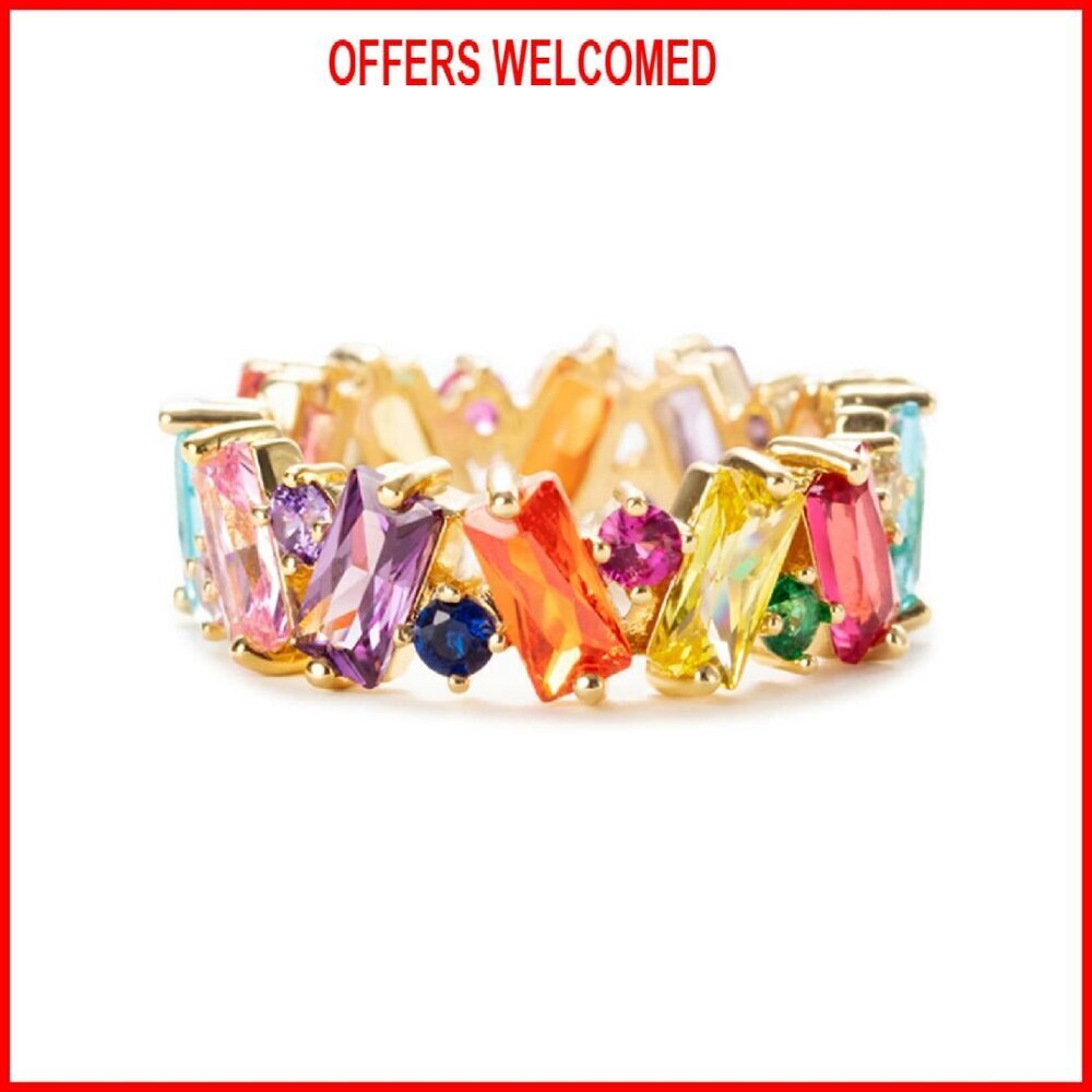 18K Gold Plated Brass Eternity Band Ring Size 8 Cubic Zirconia